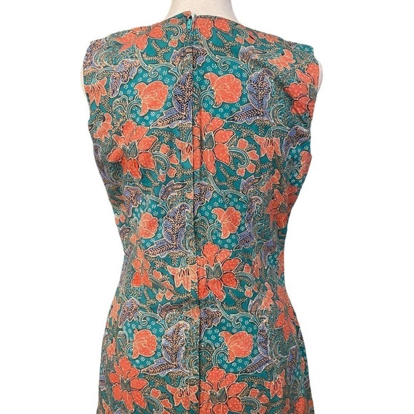 Vintage 70s Talon Blue Sleeveless V Neck Back Zip Slit Floral Dress small 4 - Picture 12 of 16